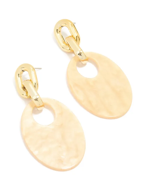 Gold Round Link Acrylic Drop Earrings sold by lovisa