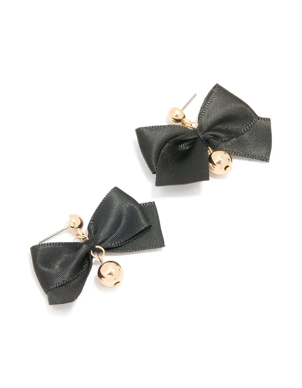 Gold Black Fabric Bow Ball Drop Earrings sold by lovisa