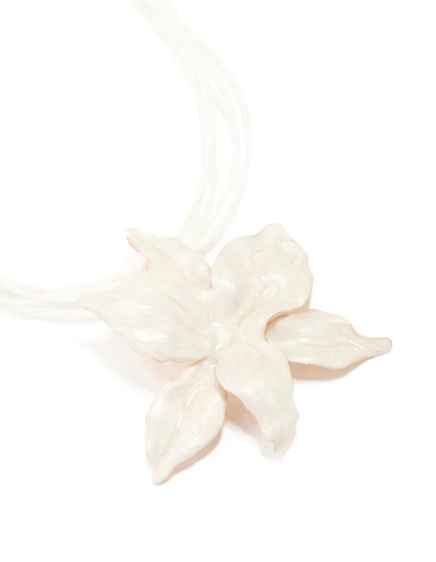 Gold White Enamel Orchid Cord Necklace sold by lovisa