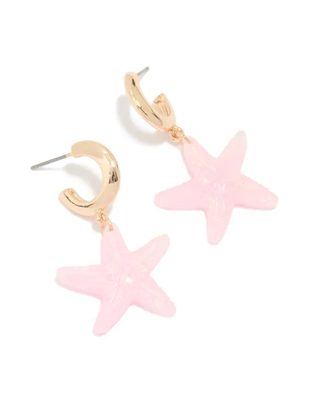 Gold Pink Starfish Hoop Earrings sold by lovisa
