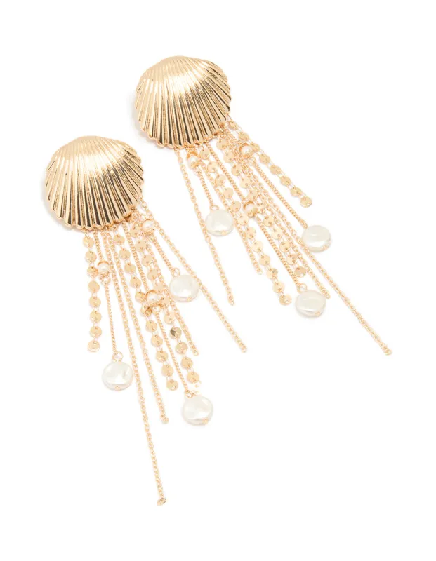 Gold Pearl Scallop Chain Earrings sold by lovisa