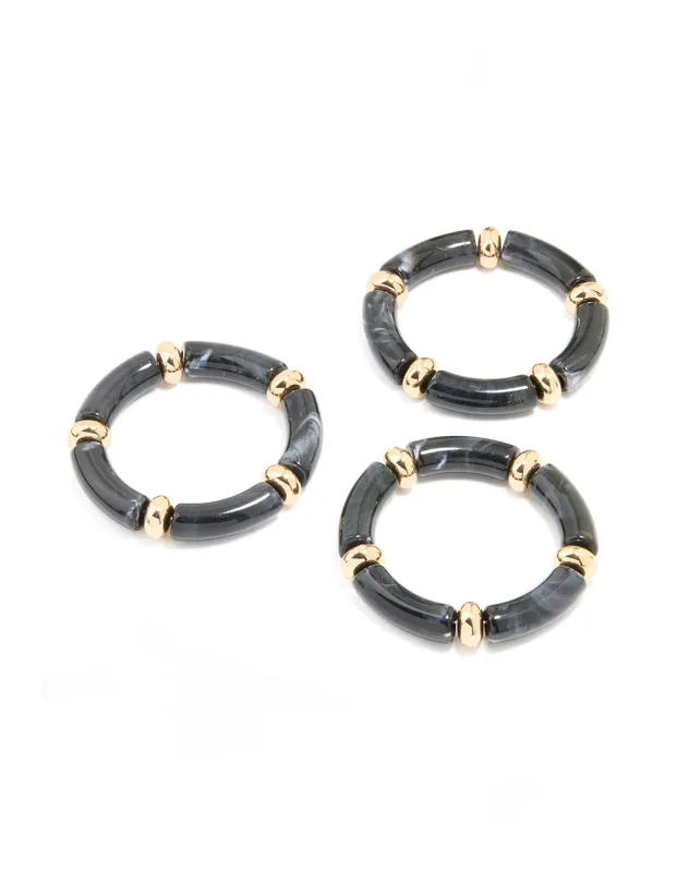 Black Acrylic Stretch Bracelets 3-Pack sold by lovisa