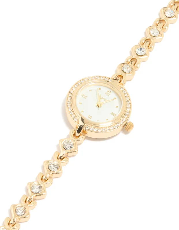 Gold Diamante Dainty Round Watch sold by lovisa