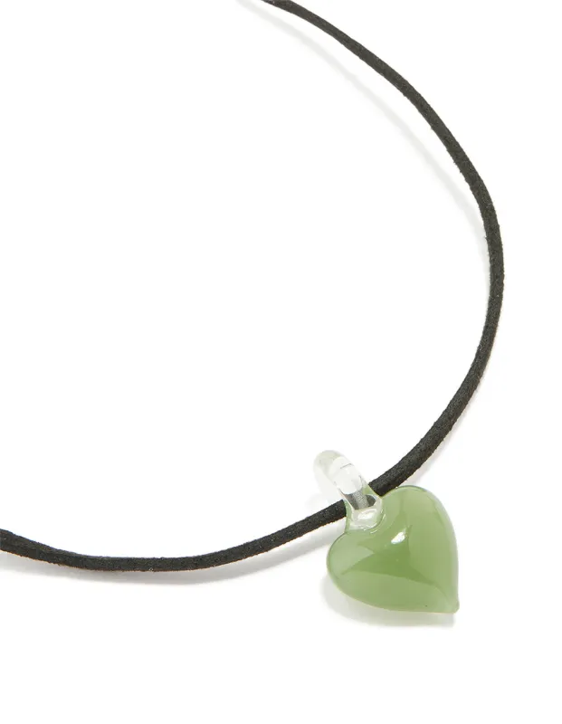 Gold Green Mini Glass Heart Necklace sold by lovisa