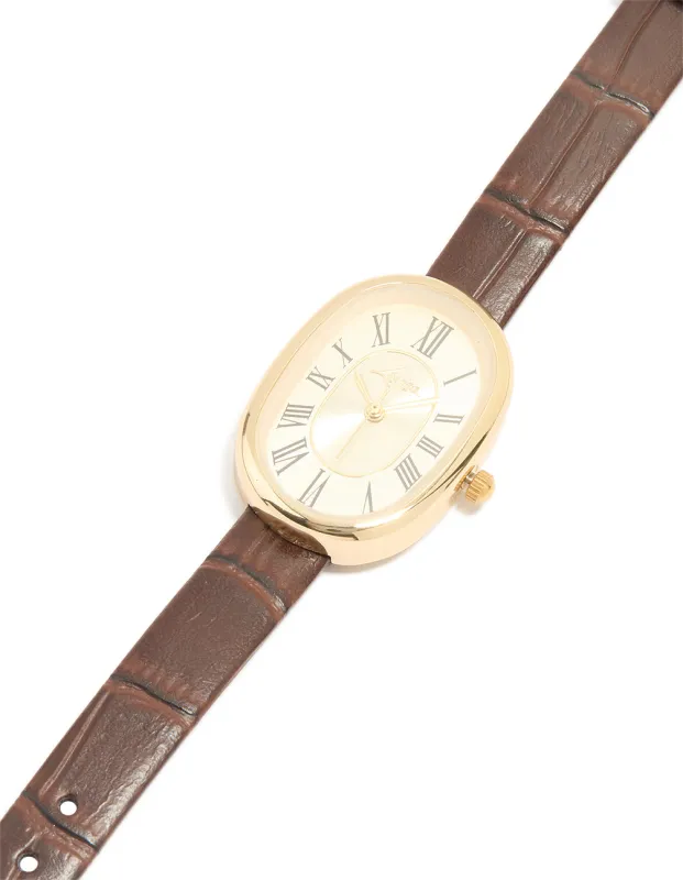 Brown PU Leather Oval Face Vintage Watch sold by lovisa