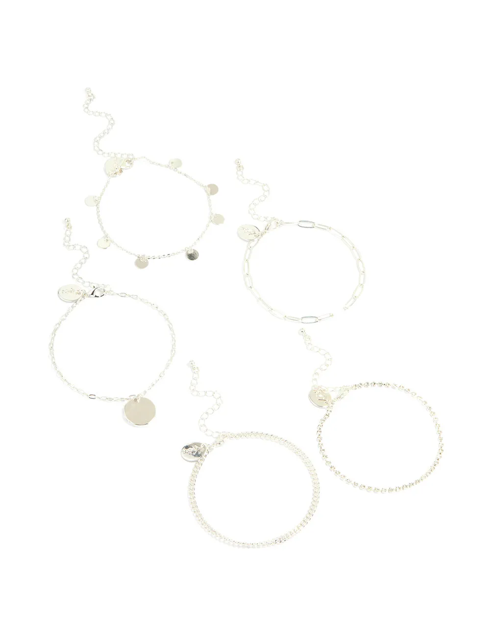 Silver Diamante & Flat Disc Bracelets 5-Pack sold by lovisa