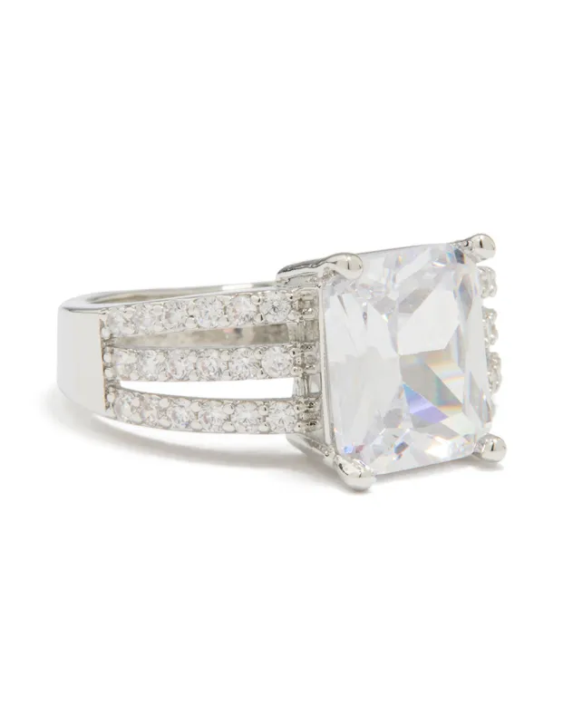 Silver Cubic Zirconia Square Band Ring sold by lovisa