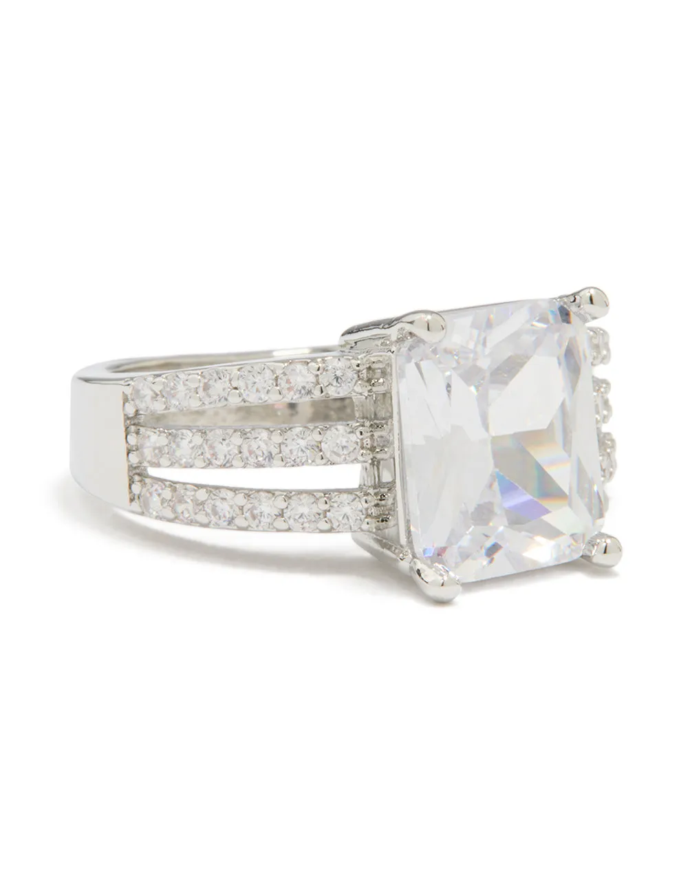 Silver Cubic Zirconia Square Band Ring sold by lovisa