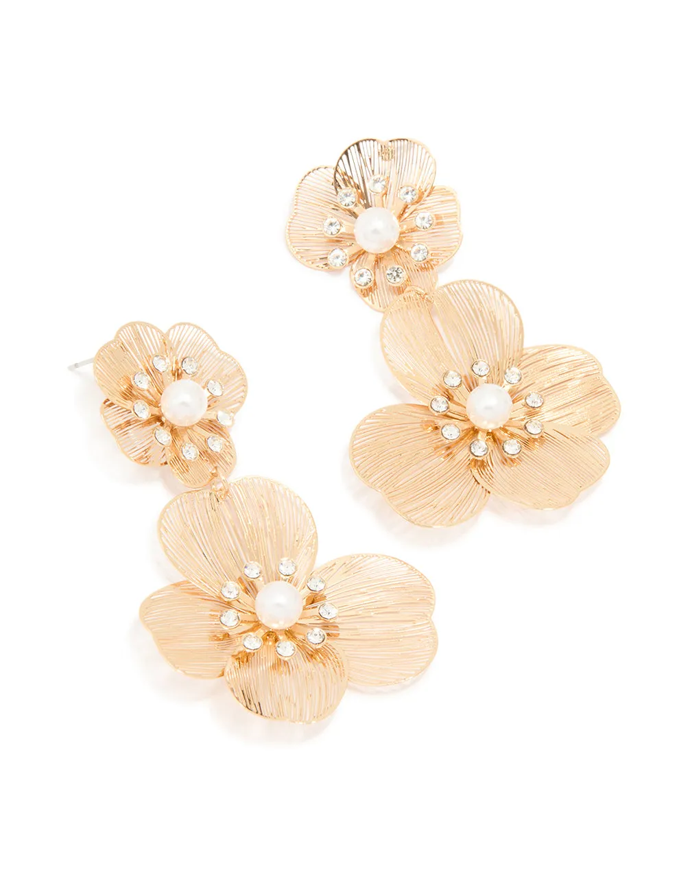 Gold Pearl Flower Drop Earrings sold by lovisa