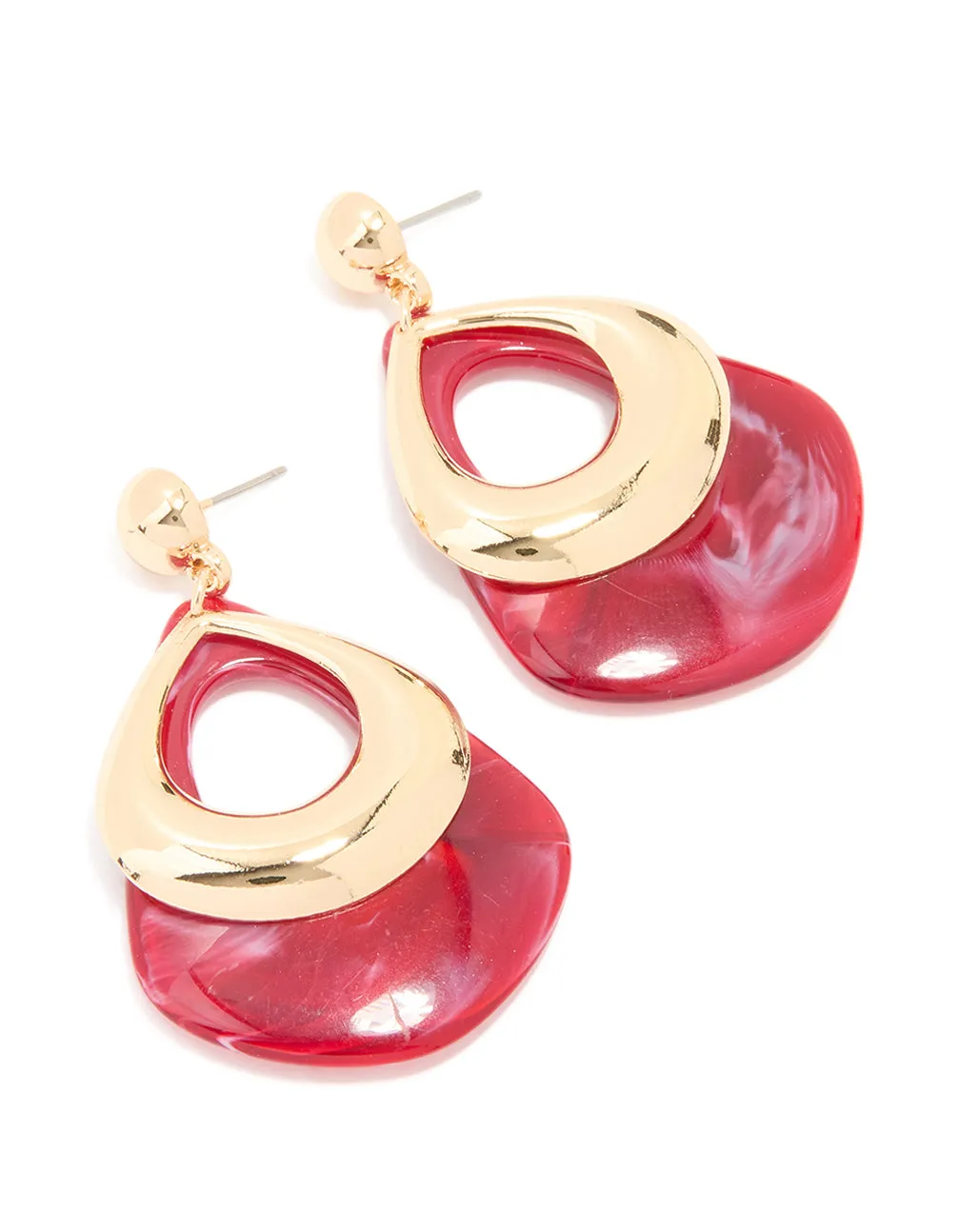 Gold Red Curved Triangular Drop Earrings sold by lovisa