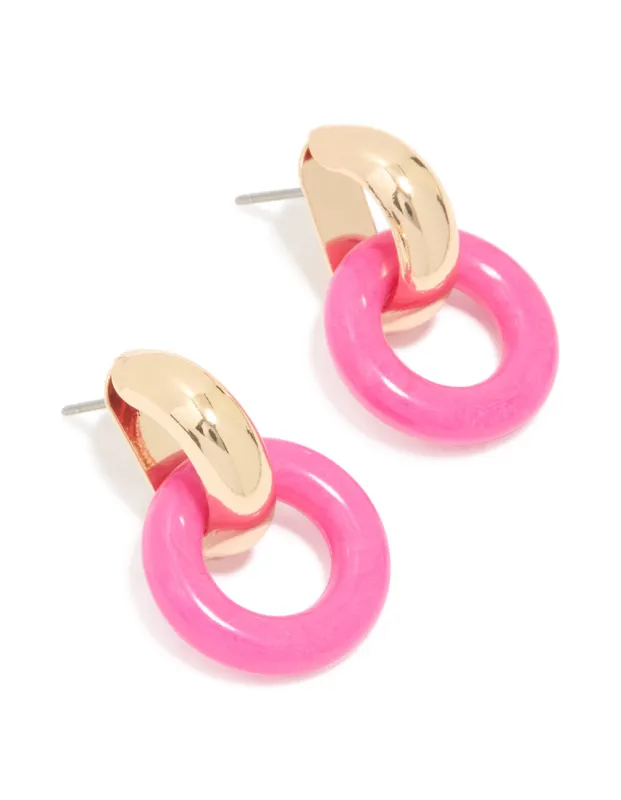Gold Pink Acrylic Doorknocker Stud Earrings sold by lovisa