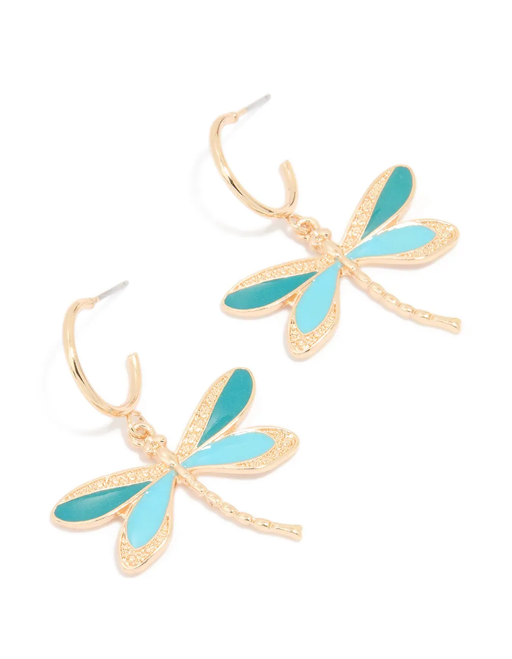 Gold Blue Dragonfly Hoop Earrings sold by lovisa