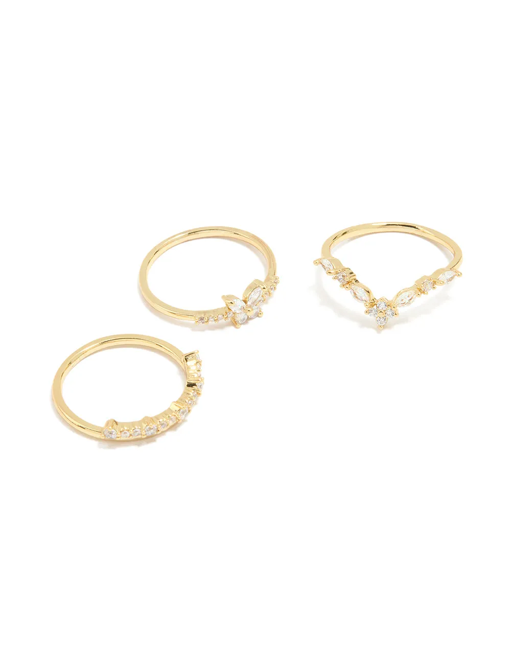 Gold Plated Cubic Zirconia Butterfly & Pointed Rings 3-Pack sold by lovisa