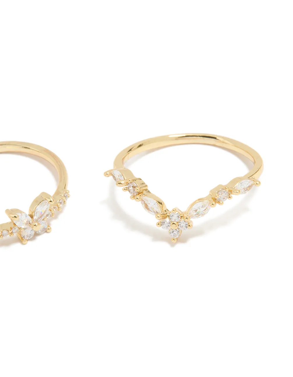 Gold Plated Cubic Zirconia Butterfly & Pointed Rings 3-Pack sold by lovisa product image thumbnail 3