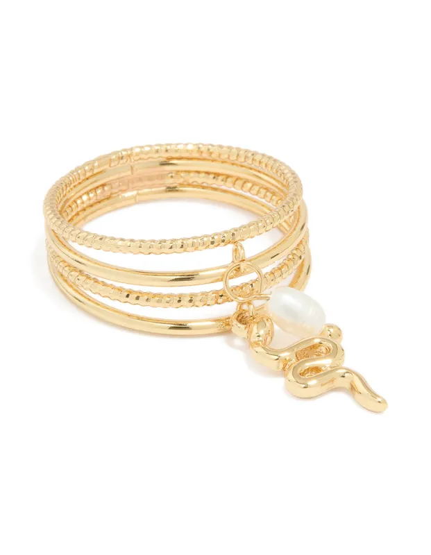 Gold Plated Pearl Snake Layered Ring sold by lovisa