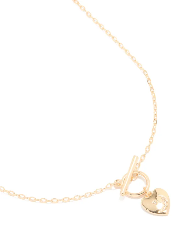 Gold Puffy Heart T-Bar Necklace sold by lovisa
