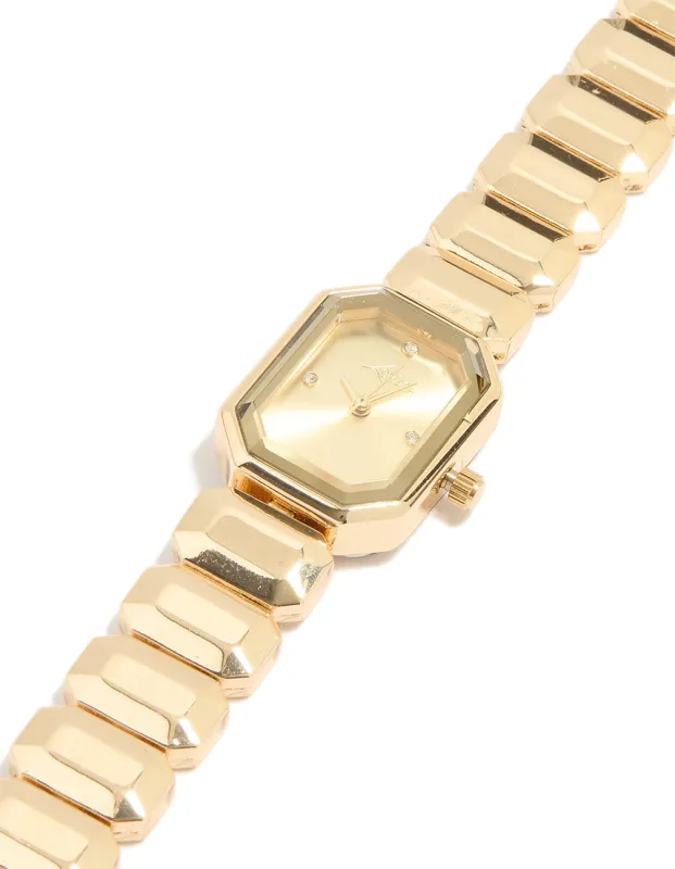 Gold Rectangle Face Watch sold by lovisa