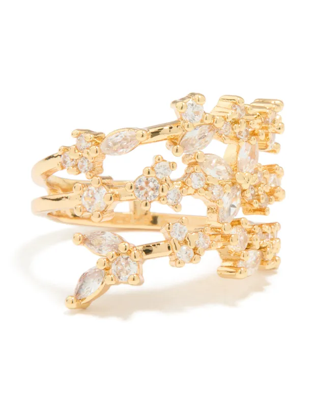 Gold Plated Cubic Zirconia Flower Triple Layer Ring sold by lovisa