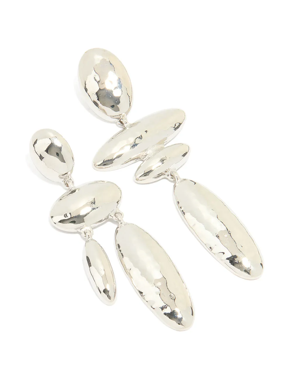 Silver Matte Hammered Oval Drop Earrings sold by lovisa