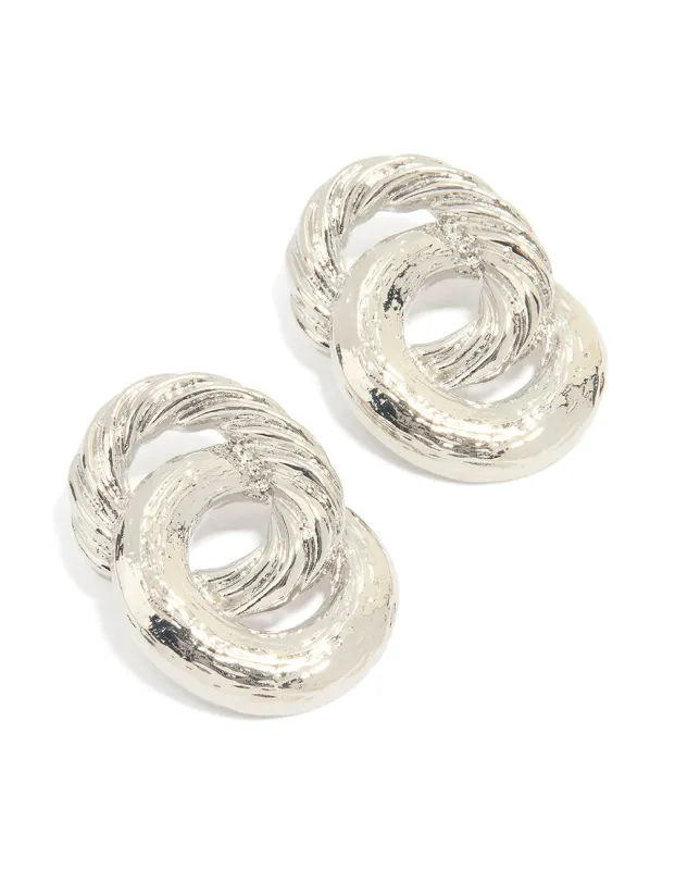 Silver Statement Double Linked Circle Stud Earrings sold by lovisa