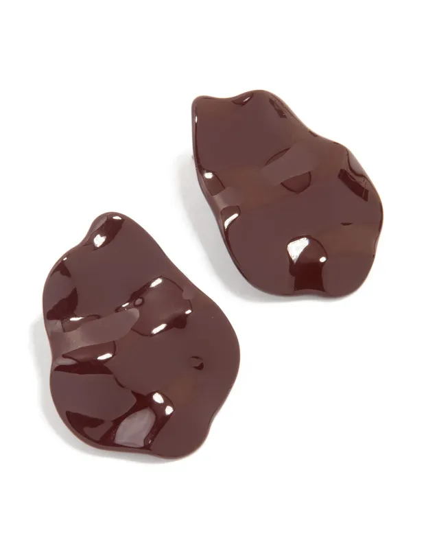 Burgundy Coated Metal Shiny Organic Stud Earrings sold by lovisa