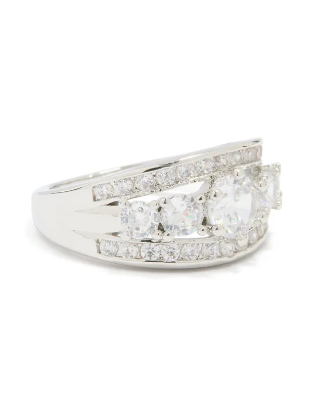 Silver Cubic Zirconia Cluster Band Ring sold by lovisa