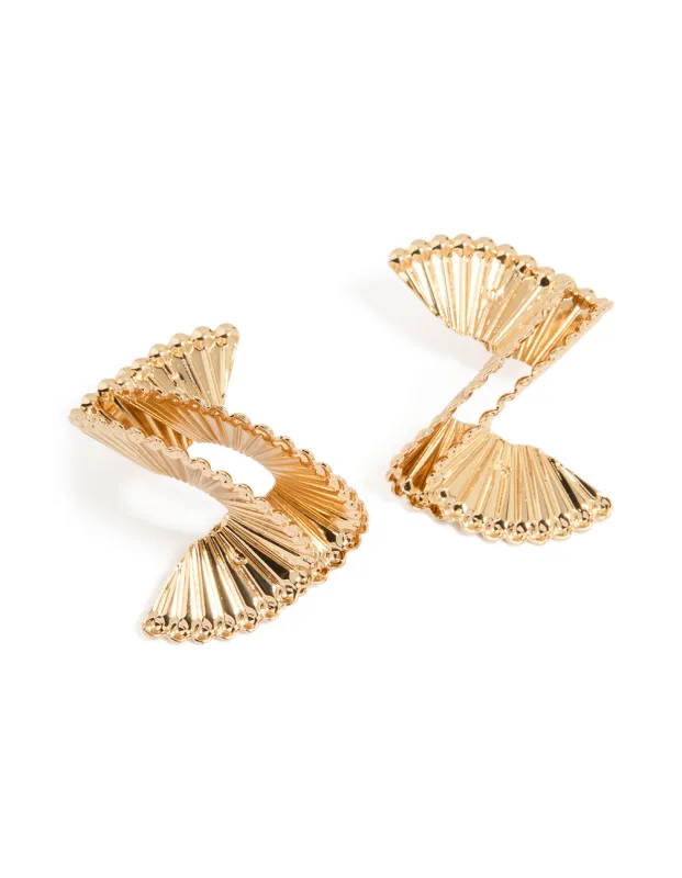 Gold Swirl Fan Ribbed Earrings sold by lovisa