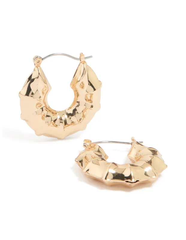 Gold Mini Bamboo Hoop Earrings sold by lovisa