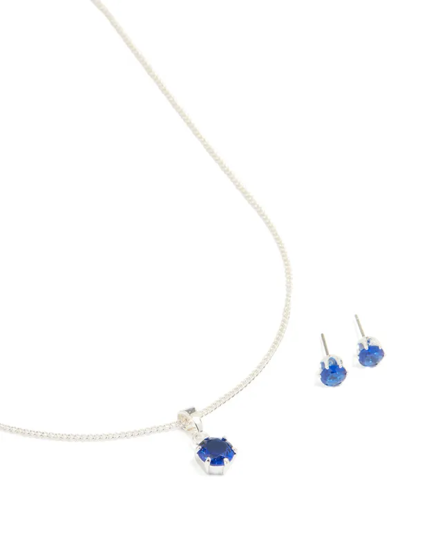 Silver Plated Blue Cubic Zirconia Necklace & Earrings Set sold by lovisa
