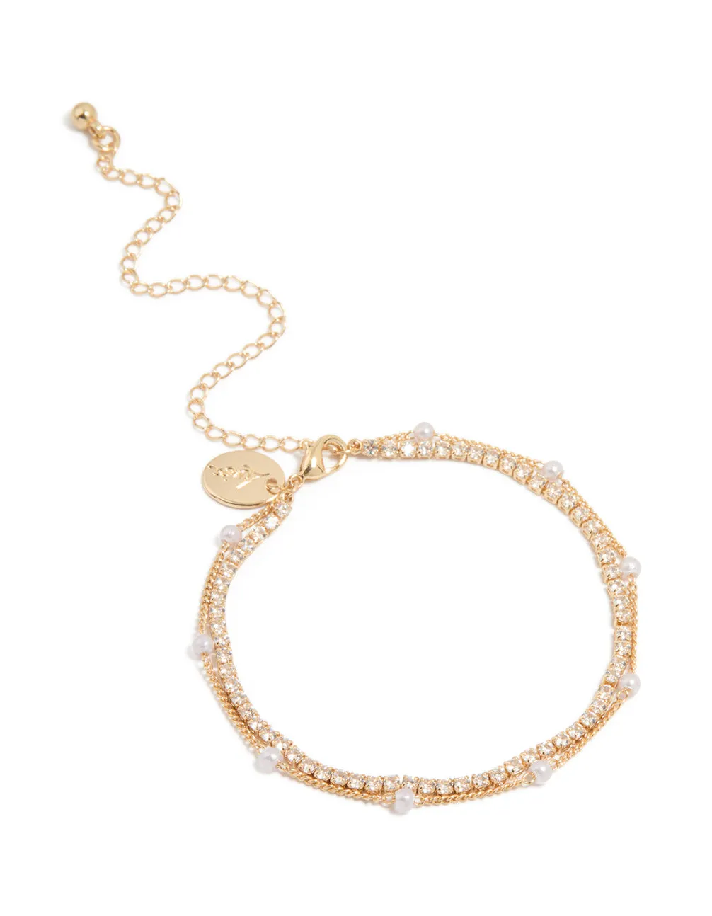 Gold Cubic Zirconia Pearl Toggle Bracelet sold by lovisa