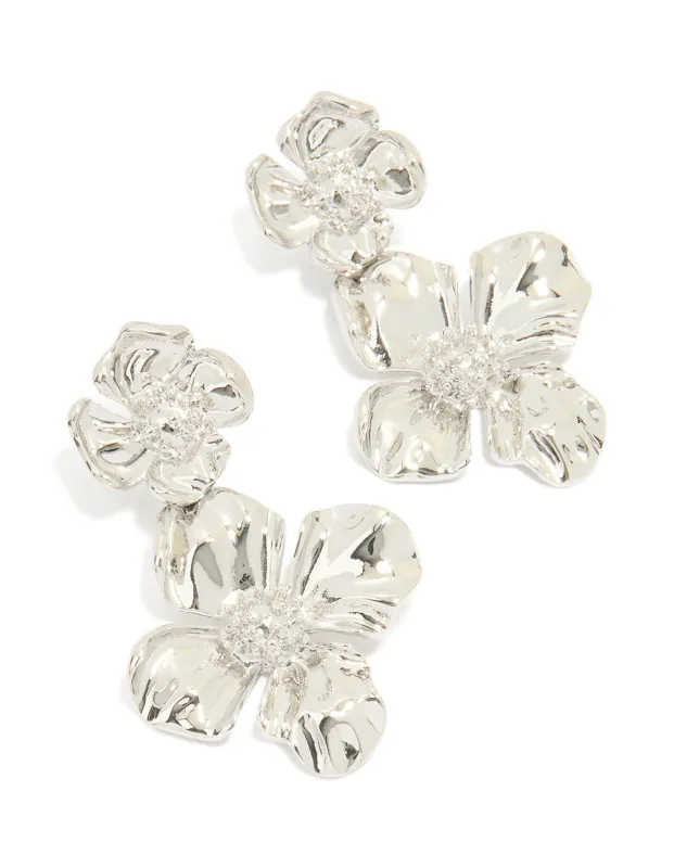 Silver Statement Flower Drop Earrings sold by lovisa