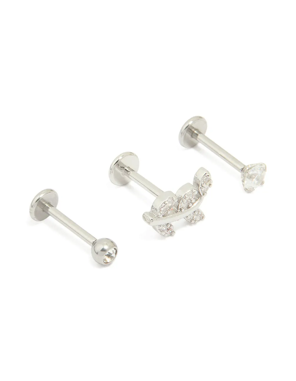 Surgical Steel Cubic Zirconia Threadless Flat Back Studs 3-Pack sold by lovisa