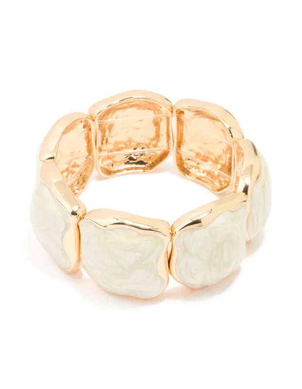 Gold White Marbled Organic Stretch Bracelet sold by lovisa
