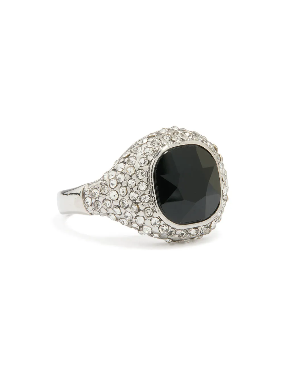 Silver Black Rhinestone Square Ring sold by lovisa