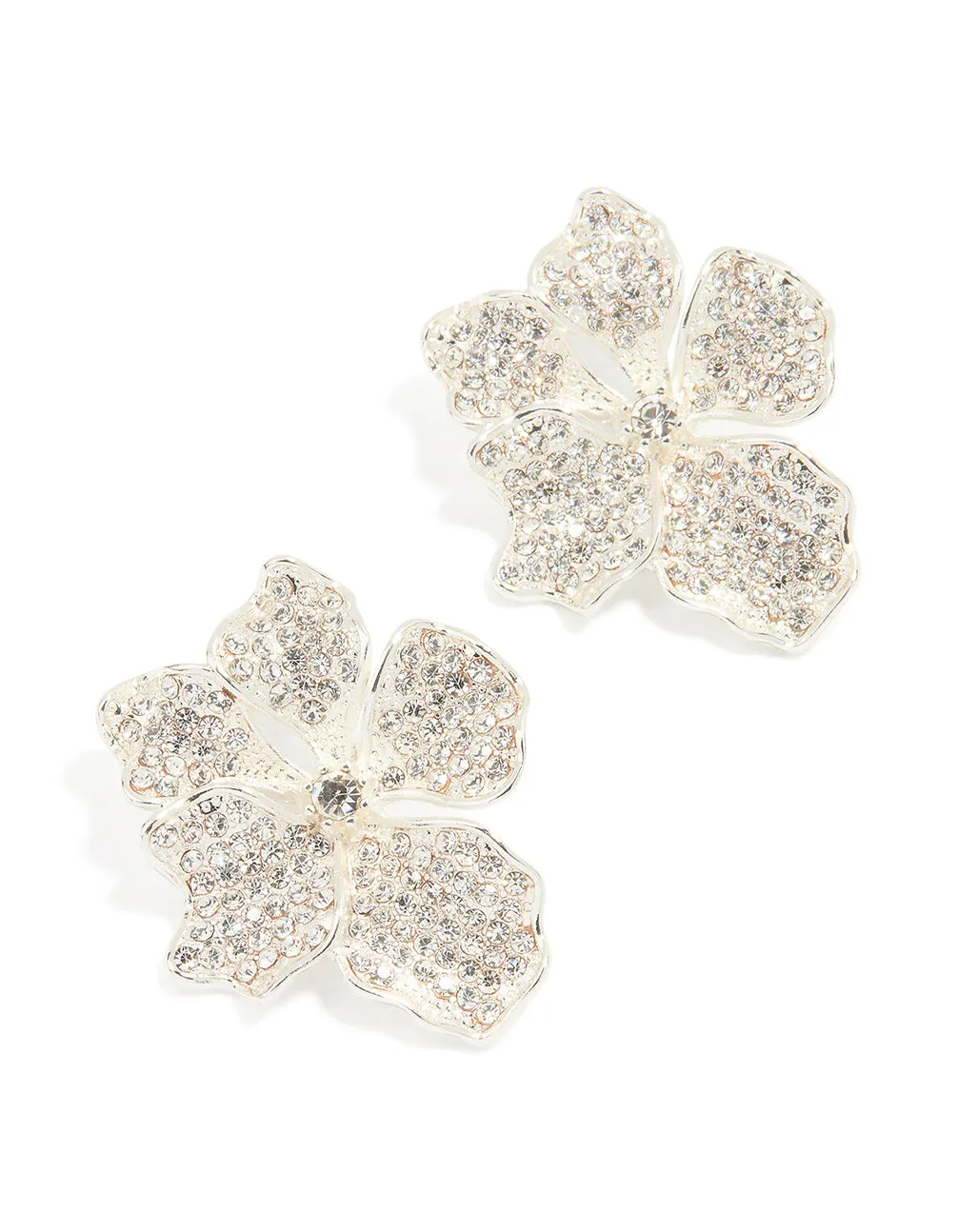 Silver Diamante Flower Stud Earrings sold by lovisa