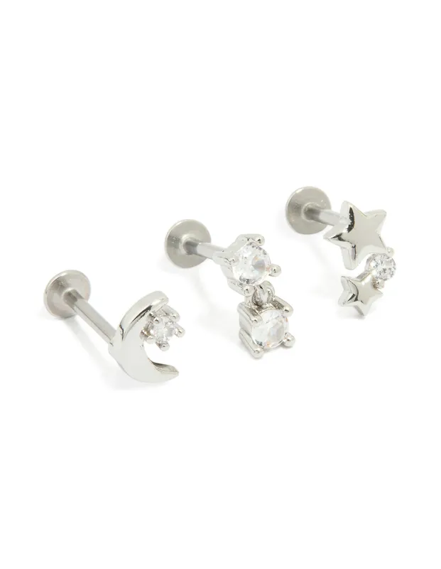 Surgical Steel Cubic Zirconia Mixed Threadless Flat Back Studs 3-Pack sold by lovisa