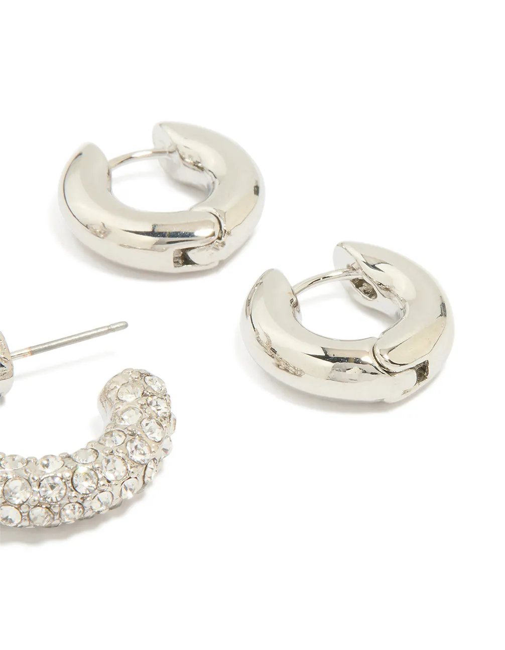 Silver Diamante Hoop & Smooth Huggie Earrings 2-Pack sold by lovisa product image thumbnail 3