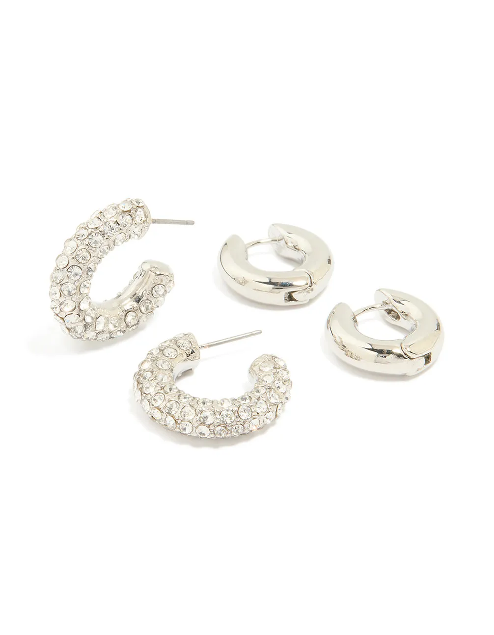 Silver Diamante Hoop & Smooth Huggie Earrings 2-Pack sold by lovisa