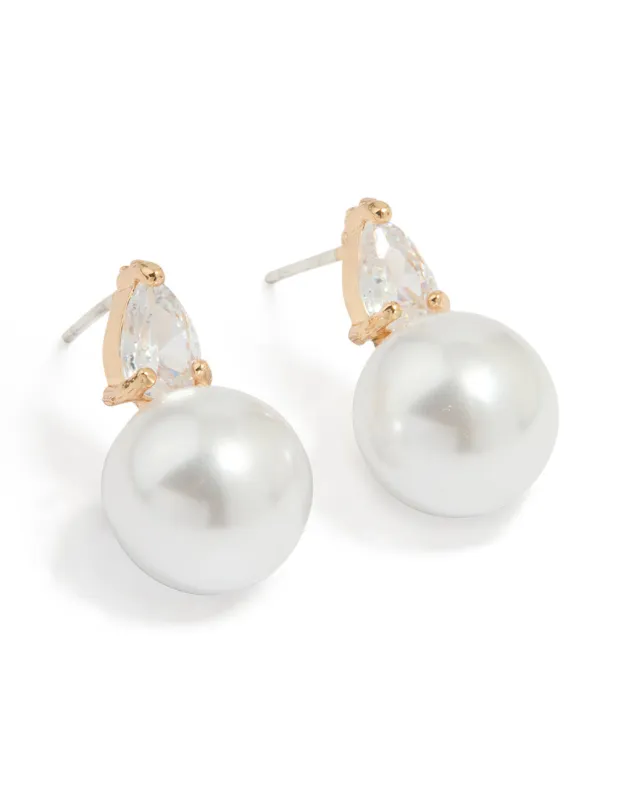 Gold Plated Mini Cubic Zirconia Pearl Drop Earrings sold by lovisa
