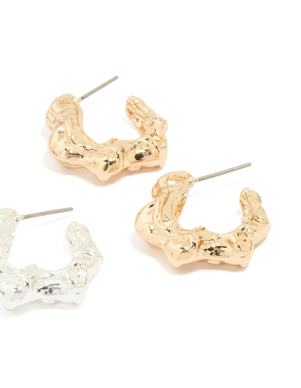 Mixed Metal Organic Hoop Earrings 2-Pack sold by lovisa product image thumbnail 3