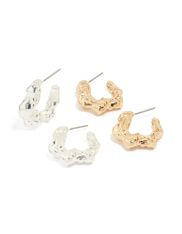 Mixed Metal Organic Hoop Earrings 2-Pack sold by lovisa