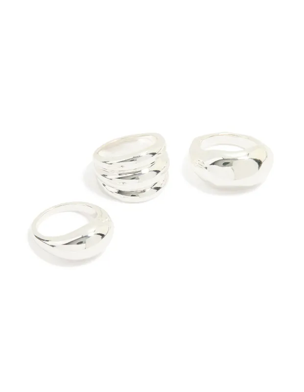 Silver Smooth Organic Chunky Rings 3-Pack sold by lovisa