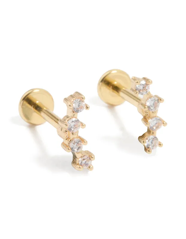 Gold Plated Surgical Steel Cubic Zirconia Flat Back Studs 2-Pack sold by lovisa