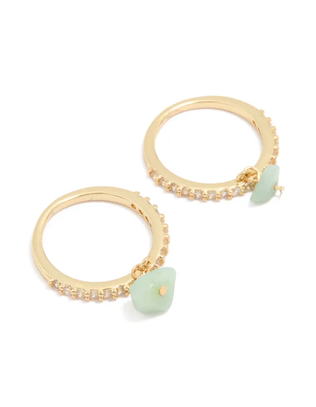 Gold Plated Embellished Cubic Zirconia Green Stone Rings 2-Pack sold by lovisa