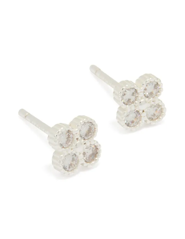 Sterling Silver Cubic Zirconia Mini Flower Stud Earrings sold by lovisa