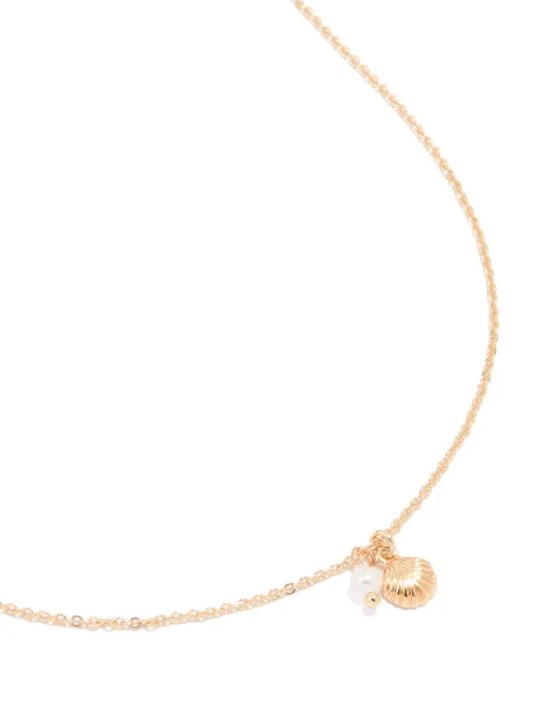 Gold Shell & Pearl Pendant Necklace sold by lovisa