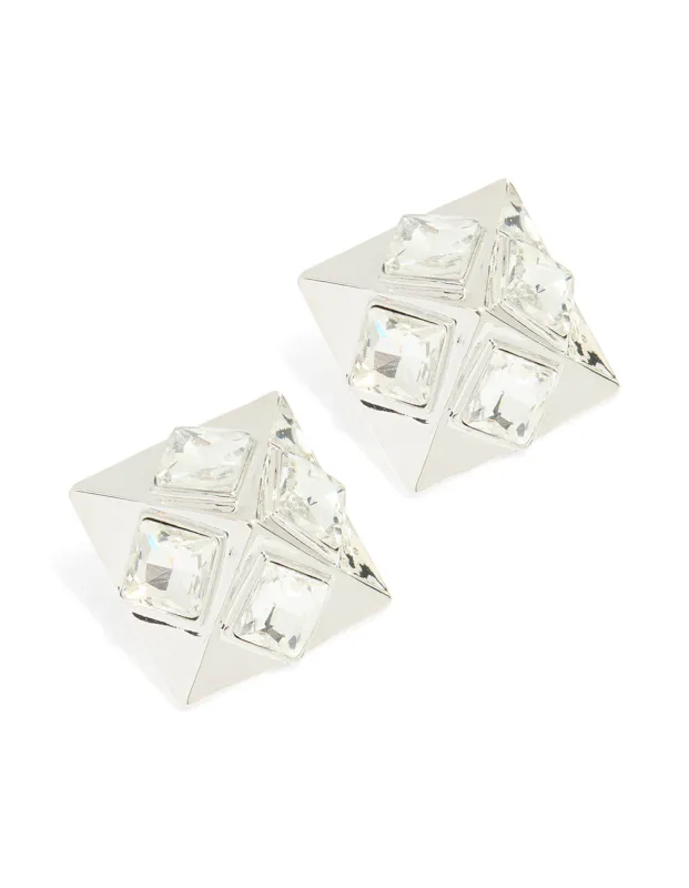 Silver Diamante Triangular Square Stud Earrings sold by lovisa