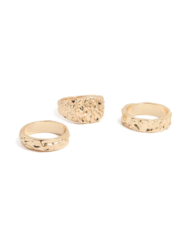 Gold Hammered Organic Rings 3-Pack sold by lovisa