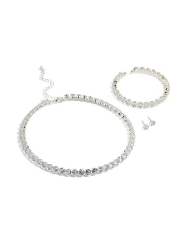 Silver Cubic Zirconia Navette Tennis Set sold by lovisa