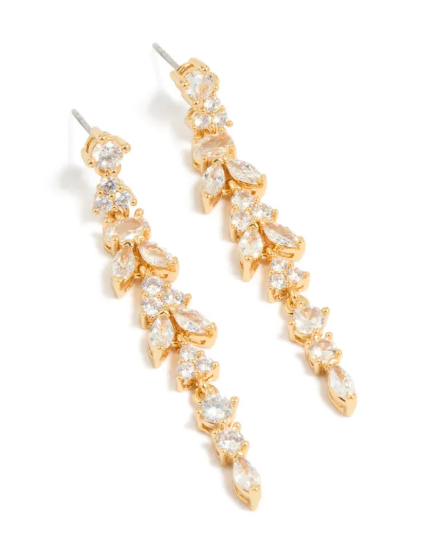 Gold Plated Cubic Zirconia Alternating Vine Linear Drop Earrings sold by lovisa